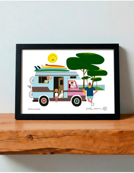 Illustration "Autocaravana" by Mikel Casal. A5, A4 and A3 signed reproductions
