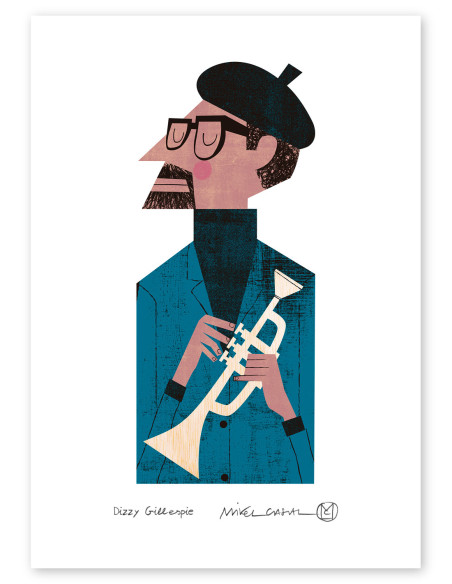Ilustración "Dizzy Gillespie" de Mikel Casal. Reproducciones en A4 y A5