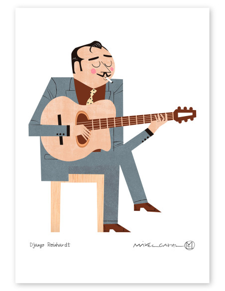 Illustration "Django Reinhardt" by Mikel Casal. A4 and A5 reproductions