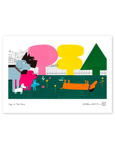 Illustration "Dogs in the park" by Mikel Casal. A4 signed...