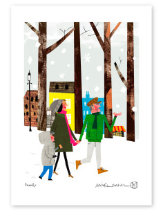 Illustration "Family" by Mikel Casal. A4 signed reproduction