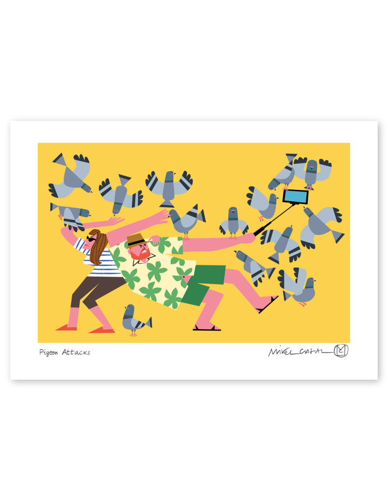Illustration "Pigeon attack" by Mikel Casal. A4...
