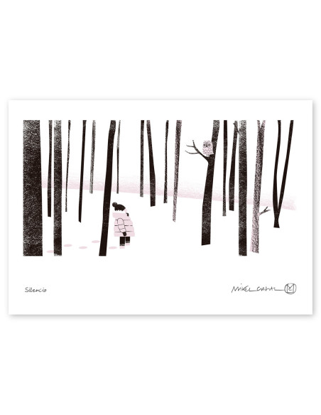 Ilustración "Silencio" de Mikel Casal. Reproducción A4 firmada