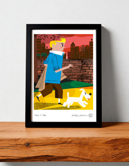 Illustration "Tintin y Milu" by Mikel Casal. A4 and A5 reproductions
