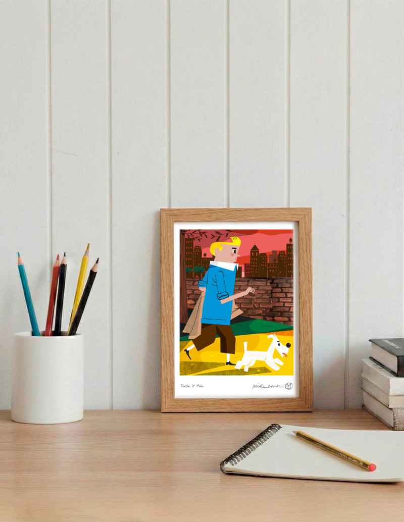 Illustration "Tintin y Milu" by Mikel Casal. A4...