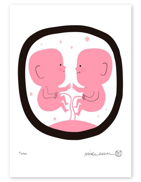 Illustration "Twins" by Mikel Casal. A4 signed reproduction