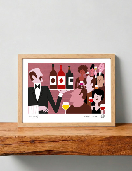 Illustration "Wine party" by Mikel Casal. A4 signed reproduction