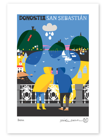 Illustration "Bahía de La Concha" by Mikel Casal. A5, A4, A3 y A2 reproductions