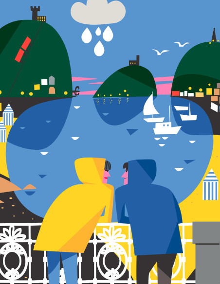 Illustration "Bahía de La Concha" by Mikel Casal. A5, A4, A3 y A2 reproductions