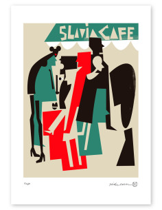 Illustration "Slavia café"by Mikel Casal. Signed A3...