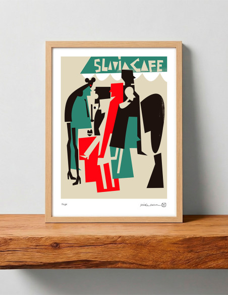 Ilustración "Slavia café" de Mikel Casal. Reproducción A3 firmada