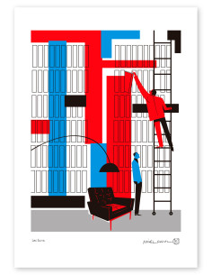 Illustration "Biblioteca" by Mikel Casal. Signed A3...