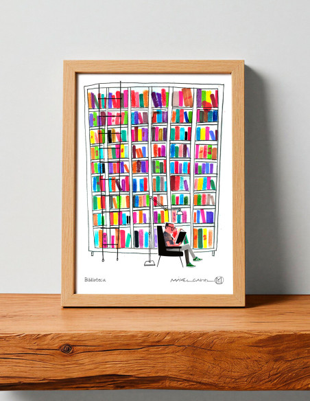 Illustration "Biblioteca 2" by Mikel Casal. A5, A4, A3 y A2 reproductions