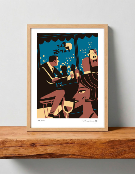 Illustration "Bar Paris" by Mikel Casal. Signed A3 reproduction