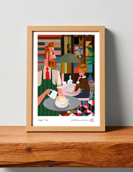 Illustration "Coffee time" by Mikel Casal. A5, A4 and A3 signed reproductions