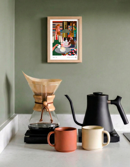 Illustration "Coffee time" by Mikel Casal. A5, A4 and A3 signed reproductions