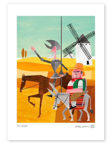 Illustration "Don Quijote y Sancho Panza" by Mikel Casal. A5, A4, A3 y A2 reproductions