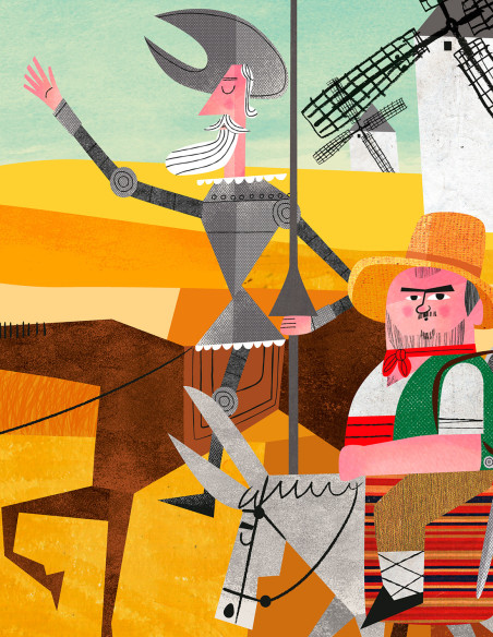 Illustration "Don Quijote y Sancho Panza" by Mikel Casal. A5, A4, A3 y A2 reproductions
