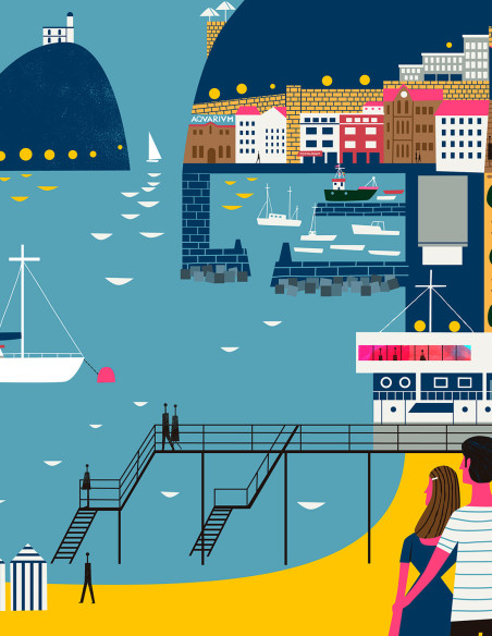 Illustration "Donostiako Gauak" by Mikel Casal. A5, A4, A3 y A2 reproductions