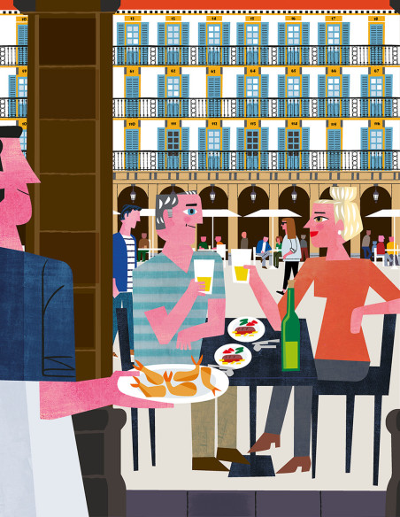 Illustration "En la Plaza" by Mikel Casal. A5, A4, A3 and A2 reproductions