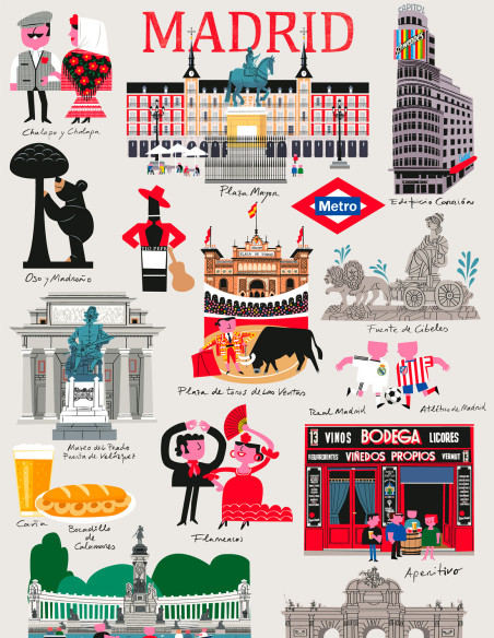Illustration "Iconos Madrid" by Mikel Casal. A5, A4, A3 y A2 reproductions