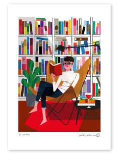 Illustration "La lectora" by Mikel Casal. A4, A3 y A2...