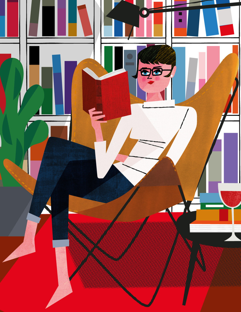 Illustration "La lectora" by Mikel Casal. A4,...