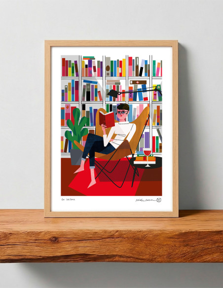 Illustration "La lectora" by Mikel Casal. A4, A3 y A2 reproductions