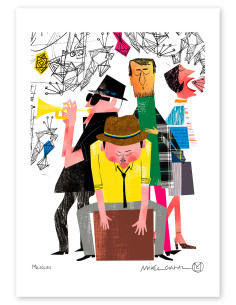 Illustration "Músicos" by Mikel Casal. A5, A4, A3 y A2...