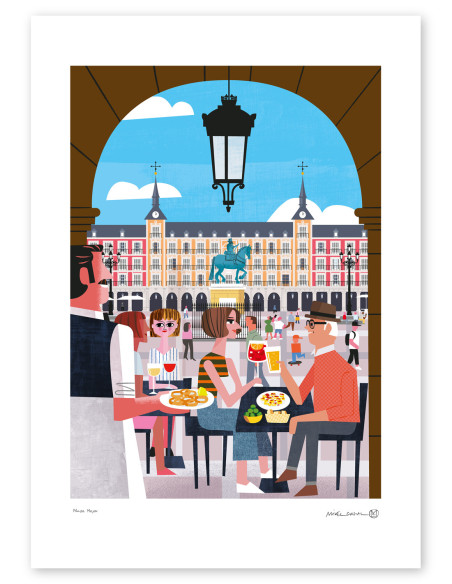 Illustration "En la Plaza Mayor" by Mikel Casal. A4, A3 and A2 reproductions