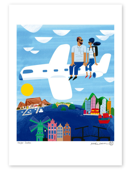Illustration "Viajar juntos" by Mikel Casal. Signed A3 reproduction