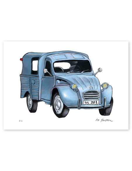 Ilustración "Citroen 2CV" de Roskow. Reproducciones A4 y A3