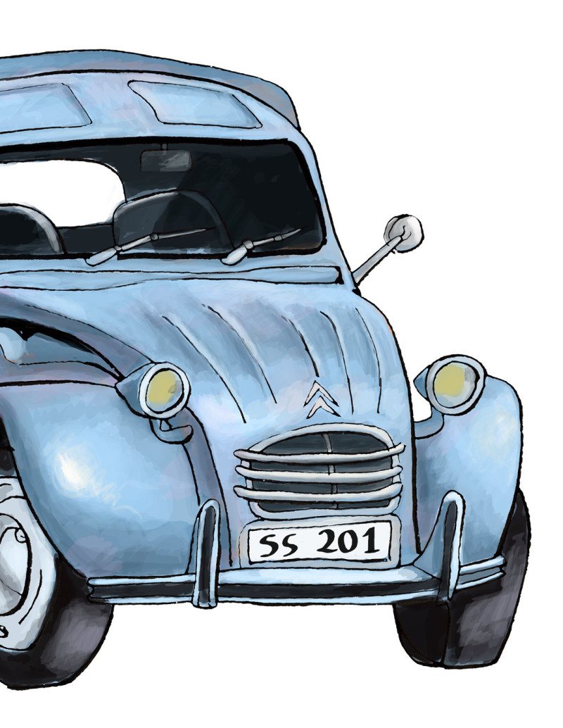 Illustration "Citroen 2CV" by Roskow. A4 and A3...