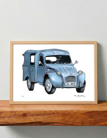 Illustration "Citroen 2CV" by Roskow. A4 and A3 reproductions