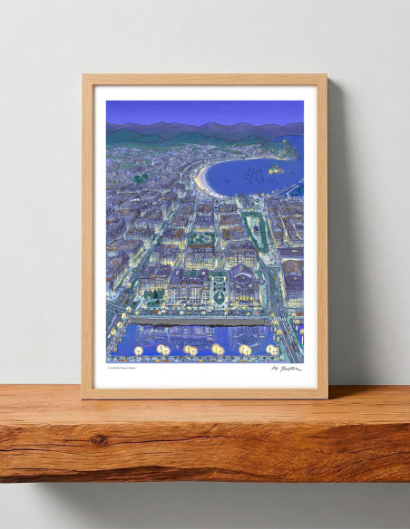 Illustration "A vista de pájaro 2 noche" by Roskow. A4 and A3 reproductions