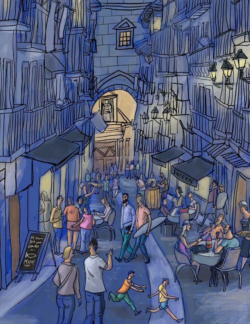 Illustration "Cenando en Getaria" by Roskow....