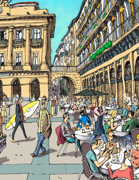 Illustration "Con Walter Mitty en la plaza" by Roskow. A4, A3 and A2 reproductions