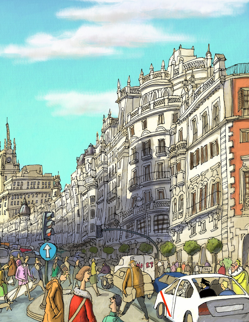 Ilustración "El capitán Haddock visita Madrid"...