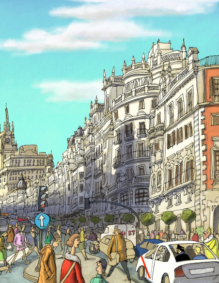 Ilustración "El capitán Haddock visita Madrid" de Roskow. Reproducciones A4, A3 y A2