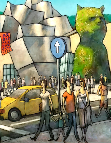 Illustration "Nada como el Guggenheim" by Roskow. A4 and A3 reproductions