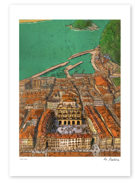 Illustration "Parte Vieja" by Roskow. A4 and A3 reproductions