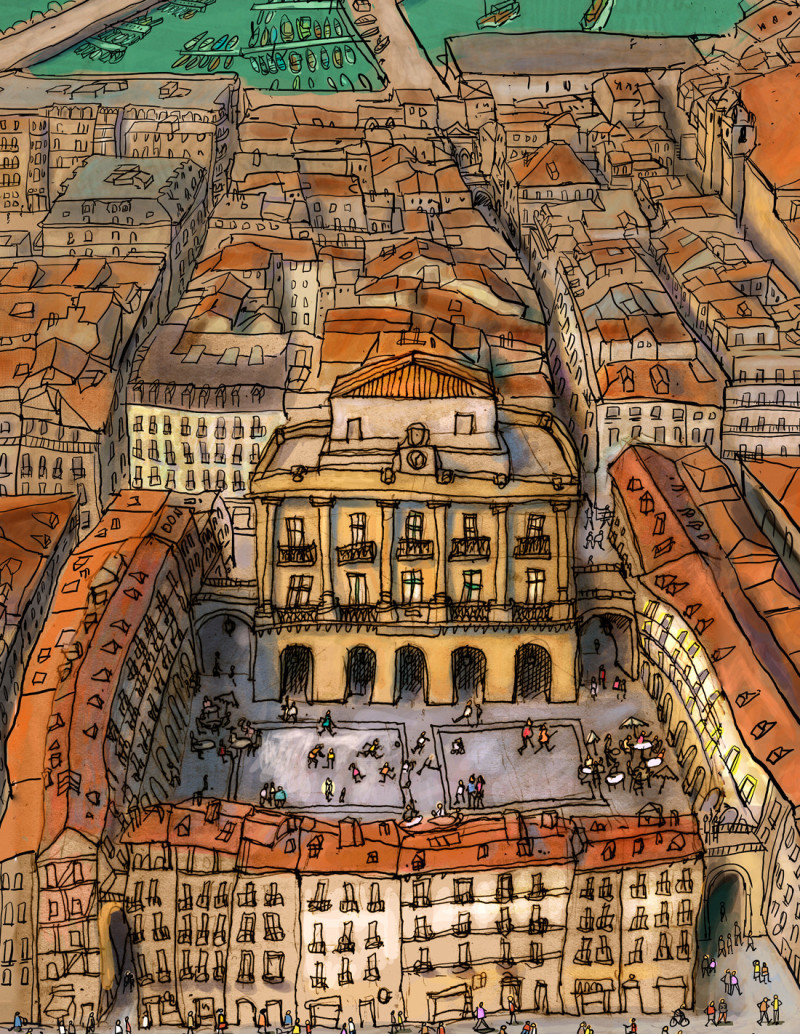 Illustration "Parte Vieja" by Roskow. A4 and A3...