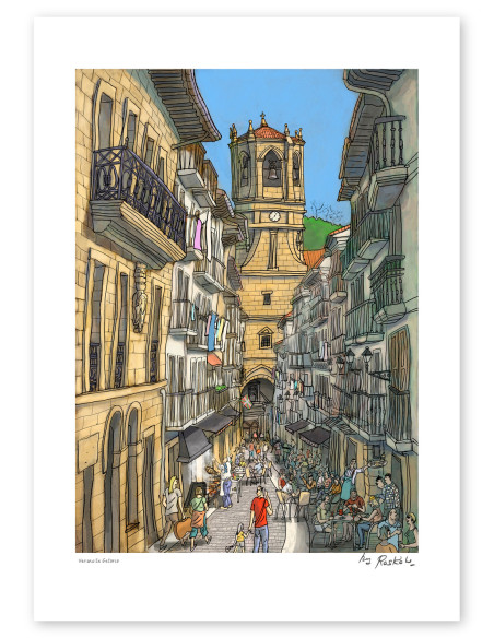 Ilustración "Verano en Getaria" de Roskow. Reproducciones A4, A3 y A2