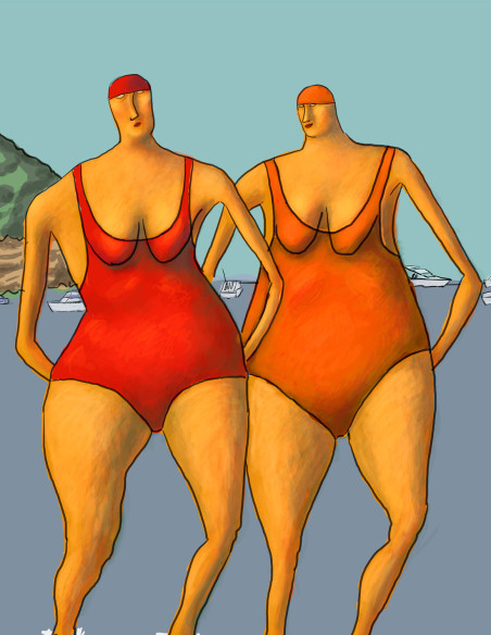 Ilustración "Las bañistas" de Roskow. Reproducciones A4 y A3
