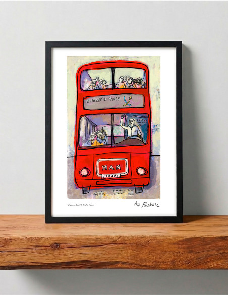Illustration "Vamos en el tele-bus" by Roskow. A4 and A3 reproductions