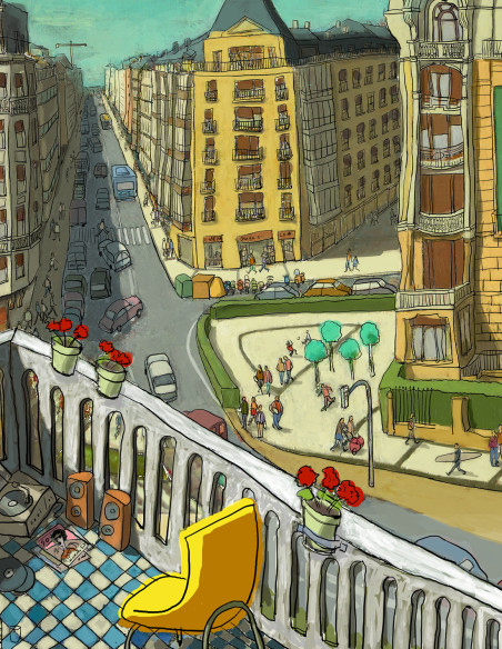 Illustration "Pasando la tarde en gros" by Roskow. A4 and A3 reproductions