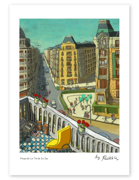 Illustration "Pasando la tarde en gros" by Roskow. A4 and A3 reproductions