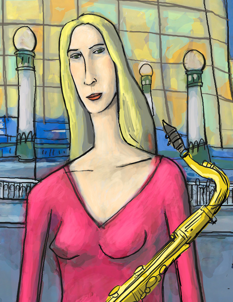 Ilustración "La saxofonista" de Roskow....