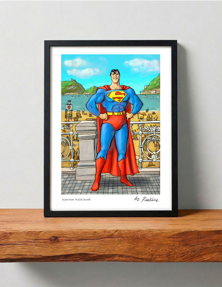 Illustration "Superman visita Donosti" by Roskow. A4 and A3 reproductions