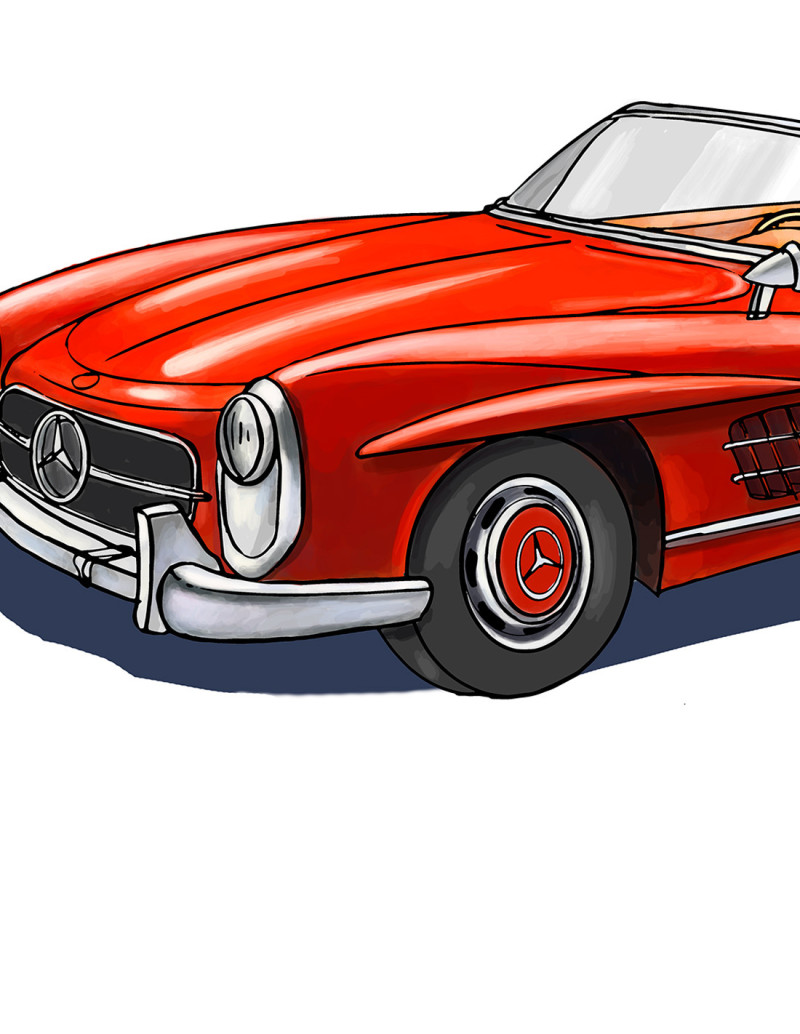 Illustration "Mercedes SL 300" by Roskow. A5...